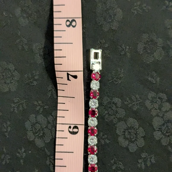 Elegant Red and White CZ Silver Tone Tennis Bracelet 7" - Picture 7 of 7